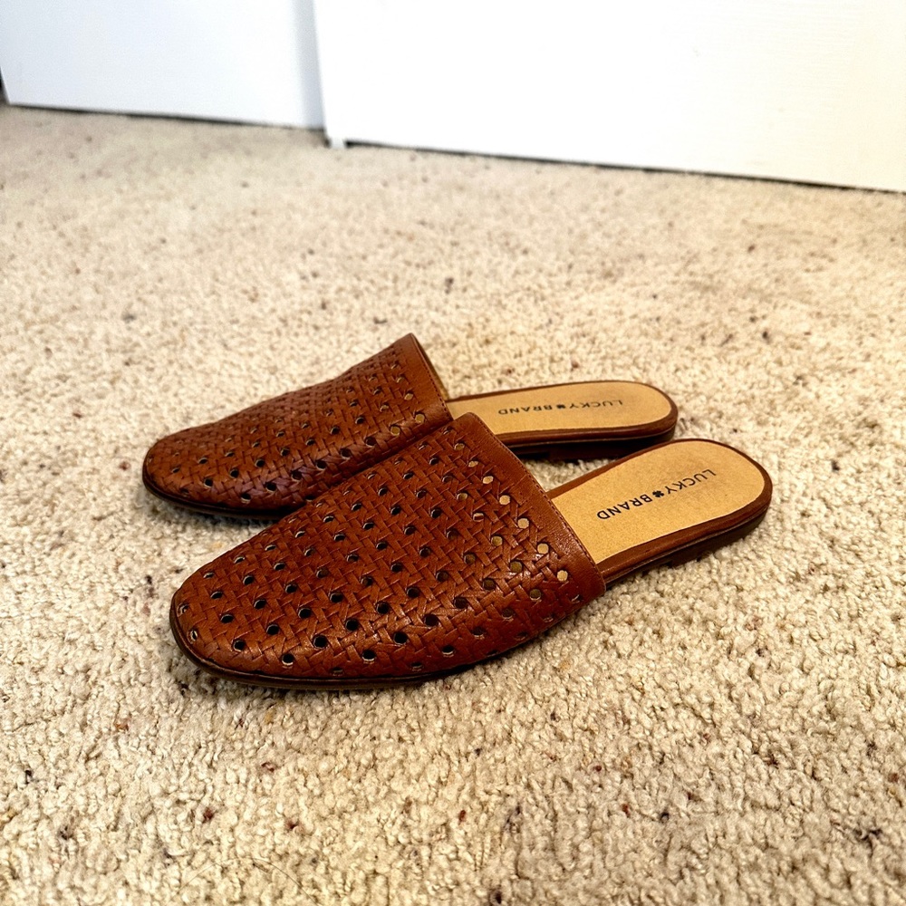 Lucky Brand brown woven mules